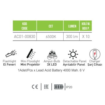 ACK AC01-00830 Solar Kamp Lambası ve El Feneri