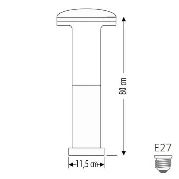 CATA CT-7018 NAPOLİ 80 cm Siyah Mantar Bollard Armatür (ABS Plastik)