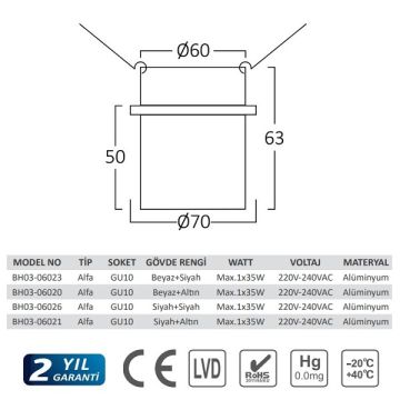 Braytron BH03-06023 Beyaz-Siyah Sıva Altı Yuvarlak Spot Kasası