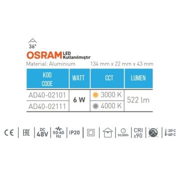 ACK AD40-02111 6 Watt 13 cm Lensli OSRAM LED Magnet Armatür - Ilık Beyaz (4000K