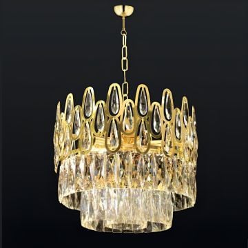 CL-417-400 Kesme Camlı Gold Modern Avize (Çap 40 cm)