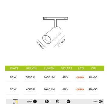 MOLLED MOL6036 20 Watt Tuya Dimli LED Magnet Ray Spot (OSRAM LED)