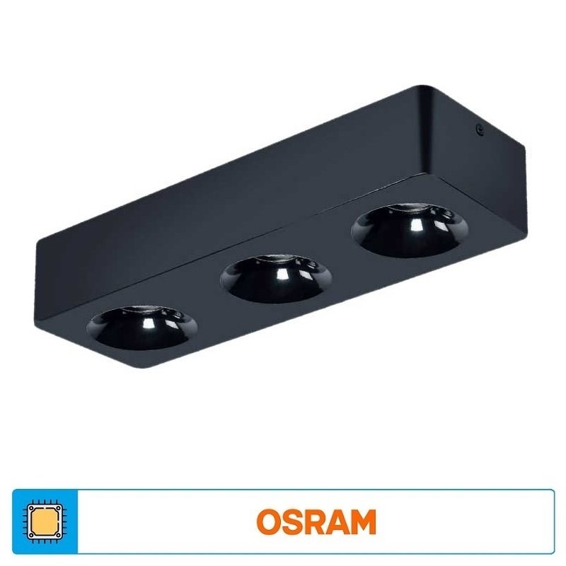 ACK AH12-01331 3x10 Watt 10x31x6 cm Siyah-Platin Sıva Üstü Üçlü LED Spot - Metal - Beyaz Işık (6500K)