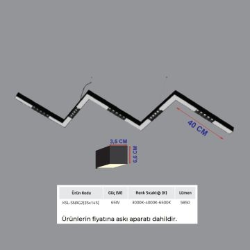 K2 GLOBAL KSL-SNAG2 65 Watt 35x145 cm Sıva Üstü / Sarkıt Mercekli Snag Lineer Armatür (OSRAM LED & TRIDONIC Driver)