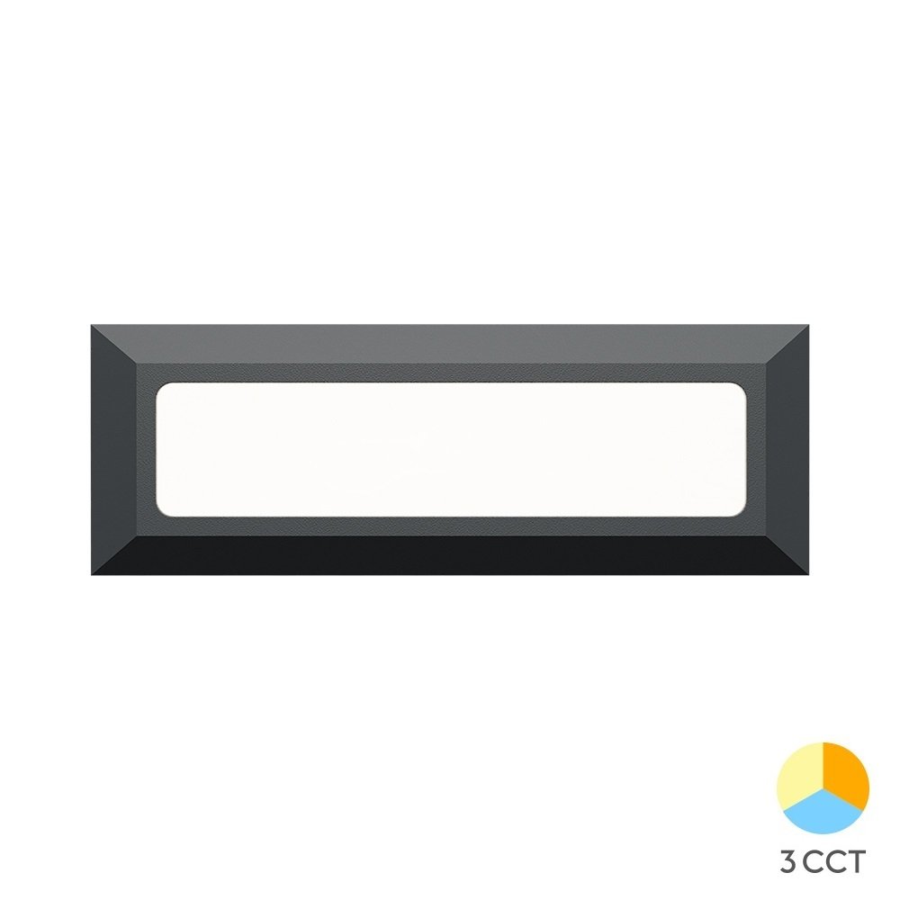 Braytron BG38-01882 3 Watt Gri Kasa Sıva Üstü Dikdörtgen Dış Mekan LED Merdiven Armatürü - 3 Işık Renkli (Beyaz + Ilık Beyaz + Gün Işığı)