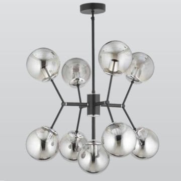 CL-312-4+1 Füme Camlı Siyah-Krom BeşliModern Avize