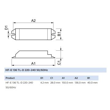 PHILIPS HF-E 1x36W TL-D Elektronik Balast