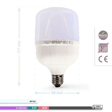 ACK AA13-03023 30 Watt Torch LED Ampul - SAMSUNG LED - Beyaz Işık (6500K)