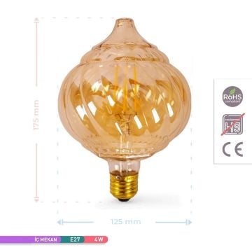 ACK AB59-00420 4 Watt LED G125 Rustik Ampul - Amber