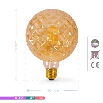 ACK AB58-00420 4 Watt LED G125 Rustik Ampul - Amber