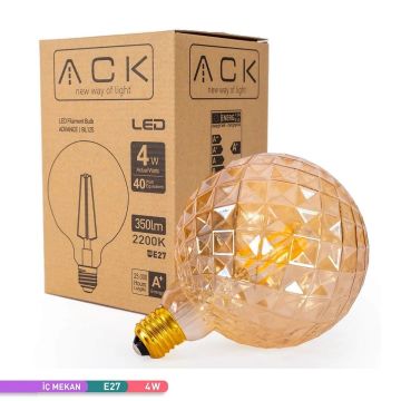 ACK AB58-00420 4 Watt LED G125 Rustik Ampul - Amber