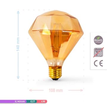 ACK AB50-00420 4 Watt LED Prizma Rustik Ampul - Amber