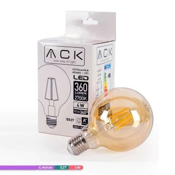 ACK AB47-00420 4 Watt LED G95 Rustik Ampul - Amber