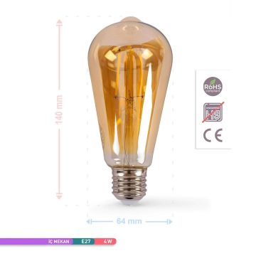 ACK AB46-00420 4 Watt LED Rustik Armut Ampul - Amber