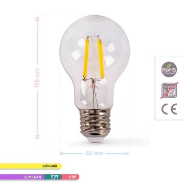 ACK AA38-00620 6 Watt Şeffaf Camlı LED Rustik Ampul - Gün Işığı (3000K)