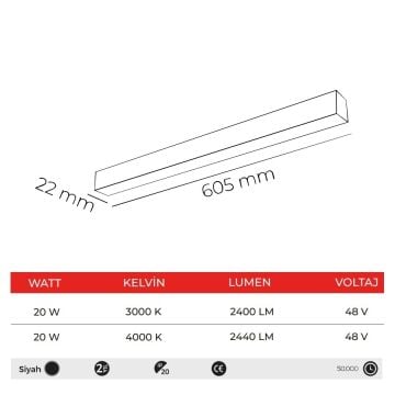 MOLLED MOL6026S 20 Watt 60 cm LED Magnet Armatür