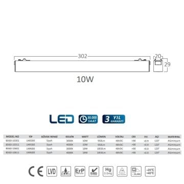Braytron BD60-10301 10 Watt 30 cm LED Magnet Armatür - Gün Işığı (3000K)
