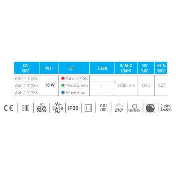 ACK AA52-01285 18 Watt 120 cm LED Floresan - Yeşil Işık