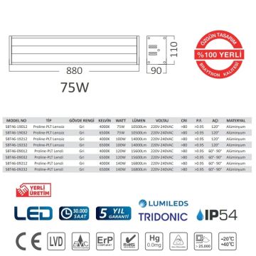 Braytron SBT46-19032 75 Watt LED Yüksek Tavan Armatürü - Beyaz Işık (6500K) - LUMILEDS LED & TRIDONIC Driver - IP54