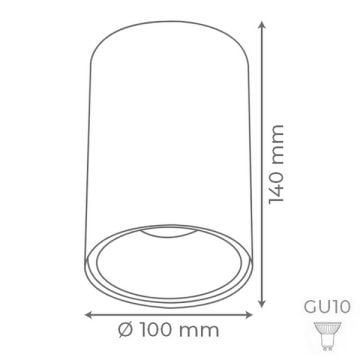 goldX ZE830-WB 10x14 cm Beyaz-Siyah Üstü Silindir Spot Kasası (GU10 Duylu)