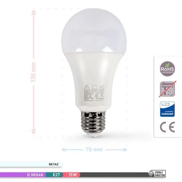 ACK AA13-01523 15 Watt LED Ampul - SAMSUNG LED - Beyaz Işık (6500K)