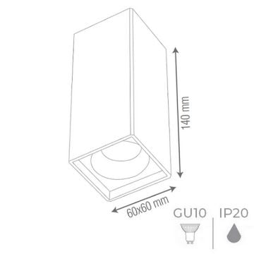 goldX ZE159-BK 6x6x14 cm Siyah/Beyaz Sıva Üstü Spot Kasası