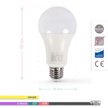 ACK AA13-01520 15 Watt LED Ampul - SAMSUNG LED - Beyaz Işık (6500K)