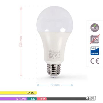 ACK AA13-01520 15 Watt LED Ampul - SAMSUNG LED - Beyaz Işık (6500K)