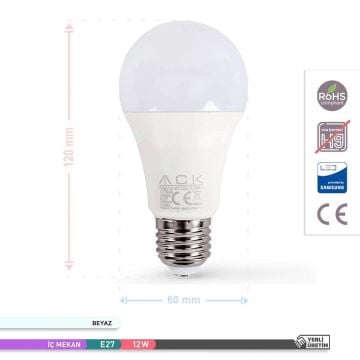 ACK AA13-01223 12 Watt LED Ampul - SAMSUNG LED - Beyaz Işık (6500K)