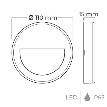 Braytron BG38-02000 3 Watt Sıva Üstü Yuvarlak Dış Mekan LED Merdiven Armatürü - Beyaz PC Gövde - Gün Işığı (3000K)