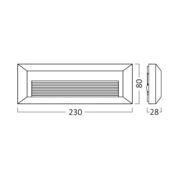 Braytron BG38-01982 3 Watt Sıva Üstü Dikdörtgen Dış Mekan LED Merdiven Armatürü - Siyah PC Gövde - Gün Işığı (3000K)
