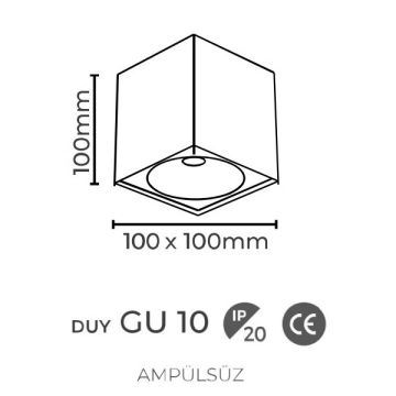 inoled 9254-04 10x10x10 cm Beyaz-Gold Sıva Üstü Spot Kasası - GU10 Duylu - Metal
