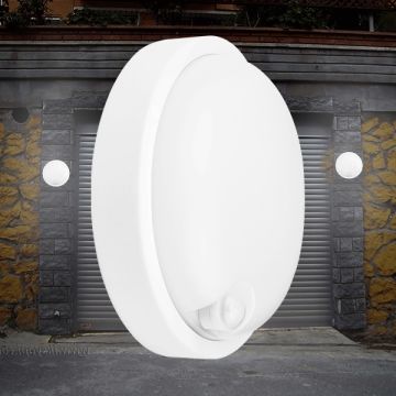 Braytron BC17-21130 18 Watt Beyaz Kasa Yuvarlak Sensörlü Dış Mekan LED Aplik - Beyaz Işık (6500K)