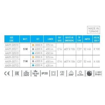 ACK AA09-00711 7 Watt LED Mum Ampul - Ilık Beyaz (4000K)