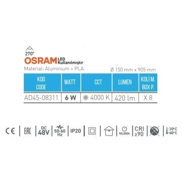 ACK AD45-08311 6 Watt OSRAM LED Dünya Magnet Sarkıt Avize - Ilık Beyaz (4000K)