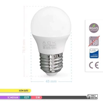 ACK AA11-00520 5 Watt LED G45 Top Ampul - Gün Işığı (3000K)