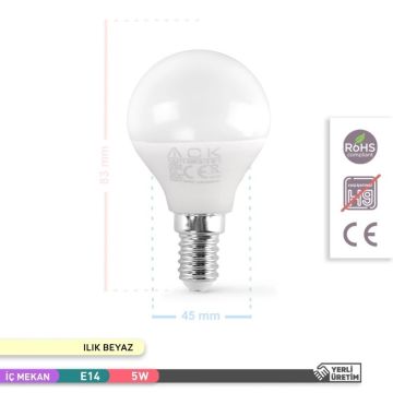 ACK AA11-00511 5 Watt LED P45 Top Ampul - Ilık Beyaz (4000K)