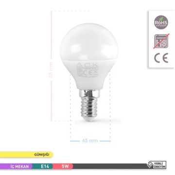 ACK AA11-00510 5 Watt LED P45 Top Ampul - Gün Işığı (3000K)