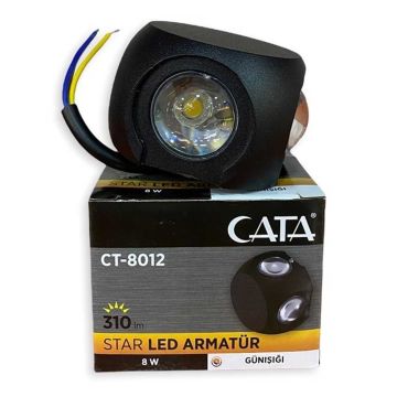 CATA CT-8012 STAR 8 Watt Siyah 4 Yönlü Dış Mekan LED Aplik - Gün Işığı (3200K)