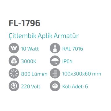 FORLIFE FL-1796 Çitembik 10 Watt Dış Mekan LED Aplik - Metal - Gün Işığı (3000K)