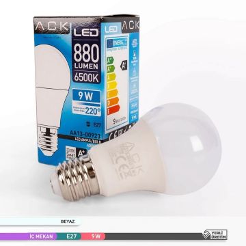 ACK AA13-00923 9 Watt LED Ampul - Beyaz Işık (6500K)