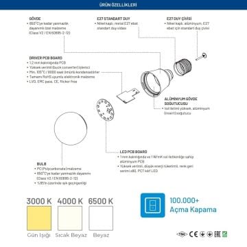 MONO 100-100145-651 10 Watt Beyaz Işık (6500K) LED Ampul