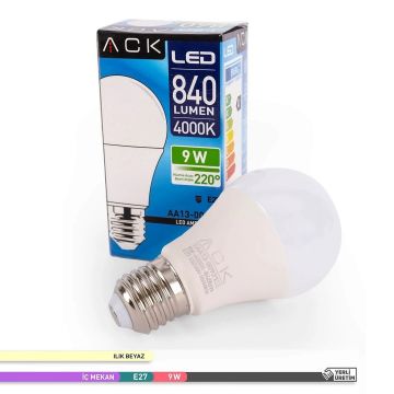 ACK AA13-00921 9 Watt LED Ampul - Ilık Beyaz (4000K)