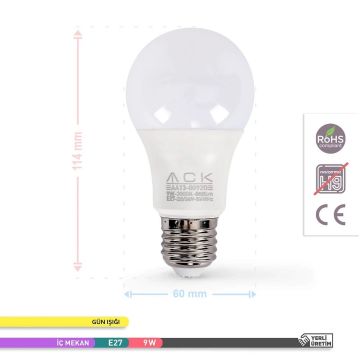 ACK AA13-00920 9 Watt LED Ampul - Gün Işığı (3000K)