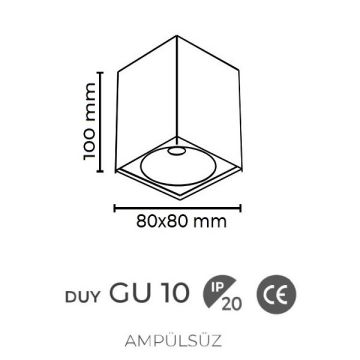 inoled 9250-03 8x8x10 cm Beyaz Sıva Üstü Spot Kasası - GU10 Duylu - Metal