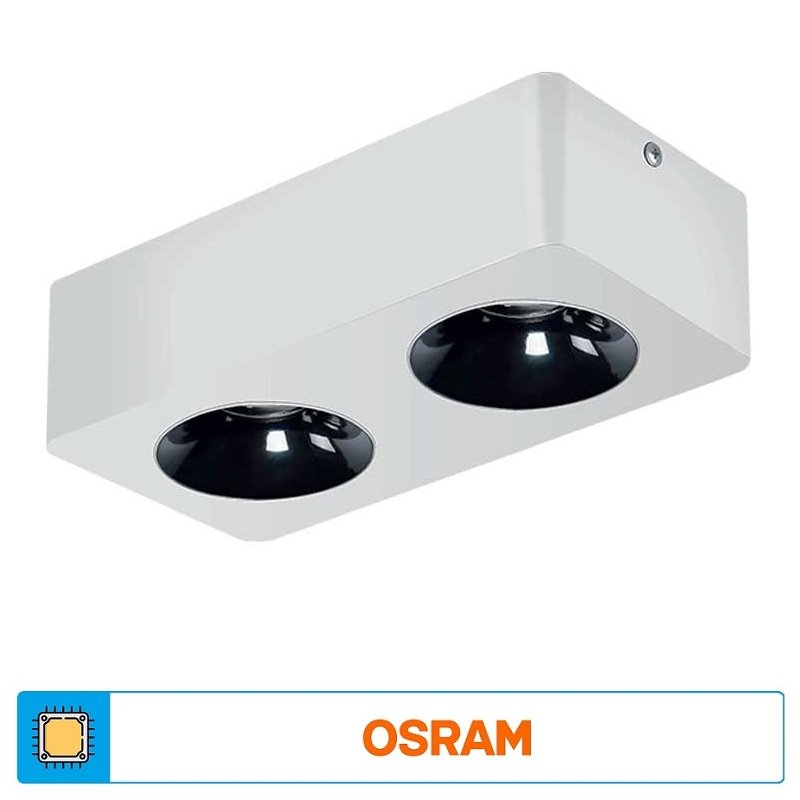 ACK AH12-01200 2x10 Watt 10x20x6 cm Beyaz-Platin Sıva Üstü İkili LED Spot - Metal - Gün Işığı (3000K)