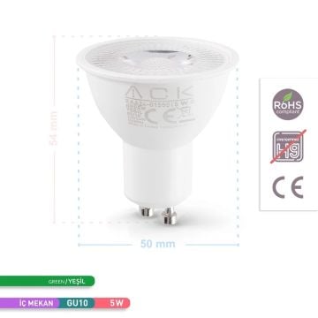 ACK AA24-01555 5 Watt GU10 Duylu Mercekli LED Ampul - SAMSUNG LED (Yeşil Işık)