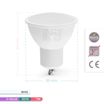 ACK AA24-00753 7 Watt GU10 Duylu LED Ampul - Beyaz Işık (6500K)