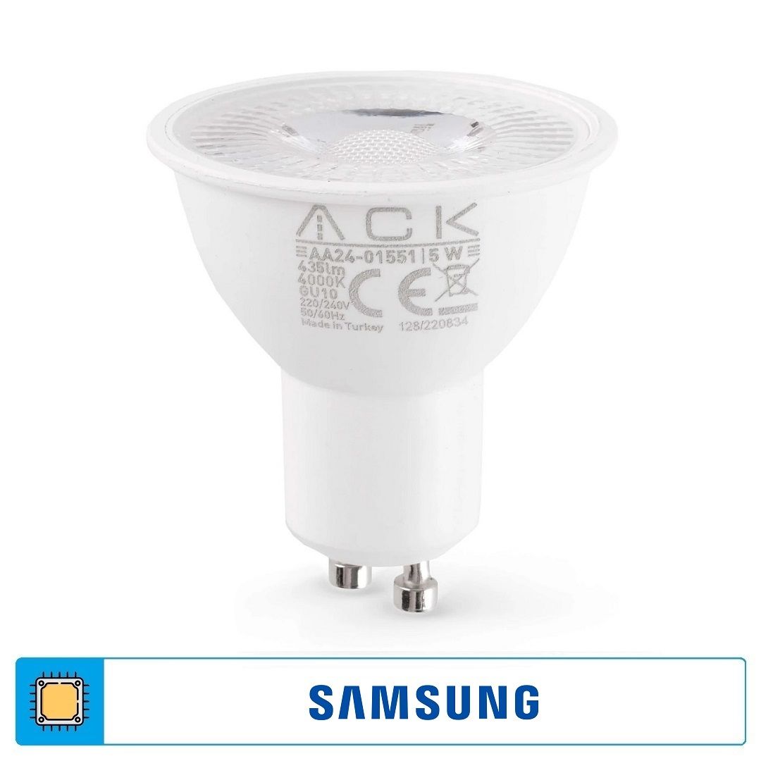 ACK AA24-01551 5 Watt GU10 Duylu Mercekli LED Ampul - SAMSUNG LED - Ilık Beyaz (4000K)