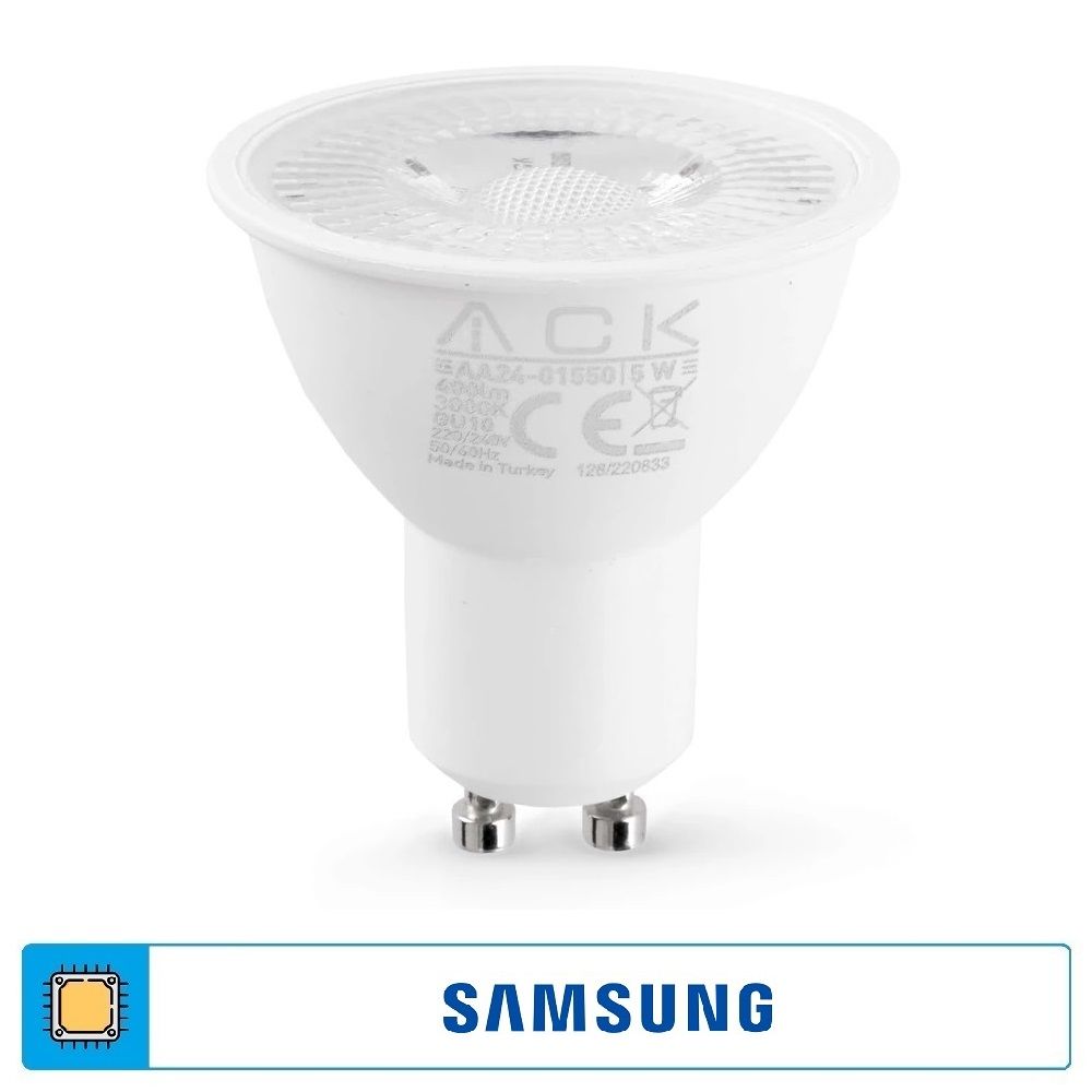ACK AA24-01550 5 Watt GU10 Duylu Mercekli LED Ampul - SAMSUNG LED - Gün Işığı (3000K)
